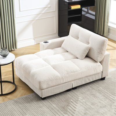 Lit confortable en velours côtelé avec porte-gobelet ajustable et fonctions pratiques surdimensionné beige avec accessoires d'accoudoirs mobiles