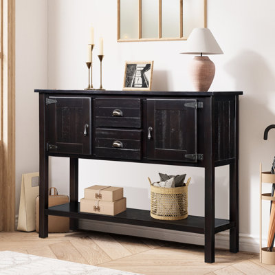Buffet de salon en bois massif, grand espace de rangement - Console de 48 po de style rustique pour bureau