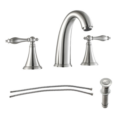 Robinet de salle de bain surdimensionné à 2 poignées, ensemble de robinets de lavabo montés sur le pont avec bonde escamotable et tuyaux d'eau chaude / froide, noir mat