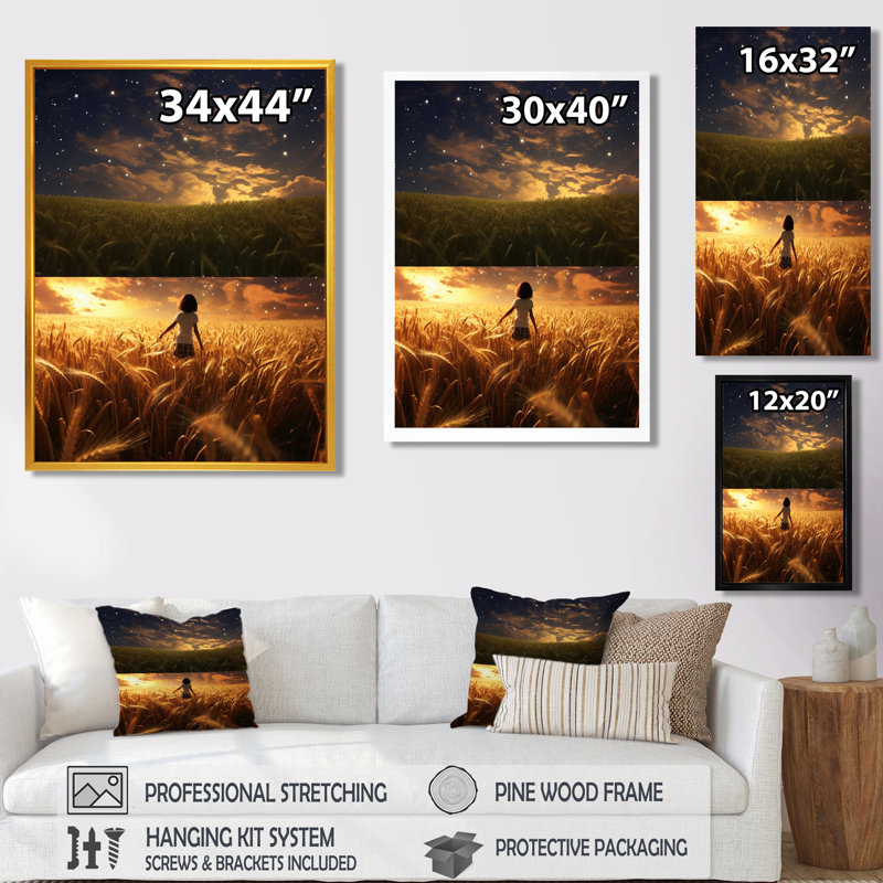 «Magical Sky Over The Golden Wheatfield - Meadow», reproduction d'art murale, Toile tendue, H 40 po x l 30 po x P 1,5 po