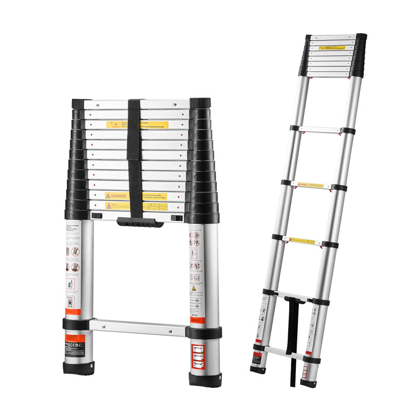 Échelle télescopique 12,5 pi - Échelle extensible en aluminium robuste rétractable à une touche, capacité de 330 lb pour le travail à la maison et à l'extérieur