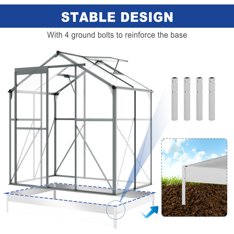 6 Ft W x 4 Ft D Greenhouse, Grey