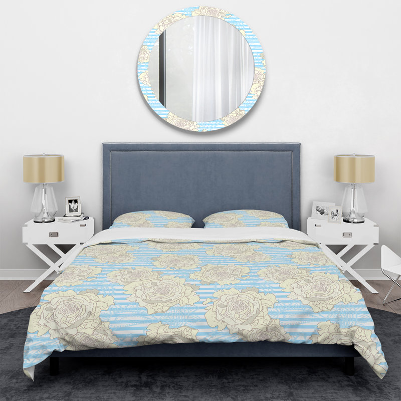 Ensemble de housse de couette en microfibre bleu clair / jaune 3 pièces