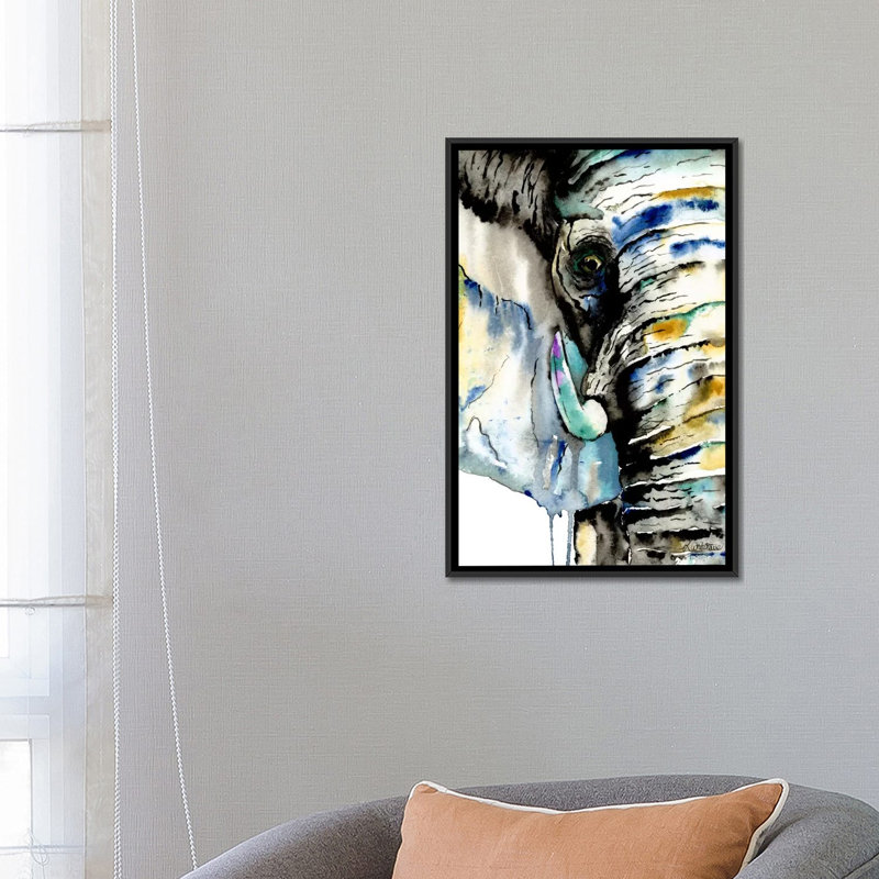 «Elephant» par Lisa Whitehouse, impression sur toile, H 26 po x l 18 po x P 1,5 po, Toile avec cadre noir, Pas de tapis