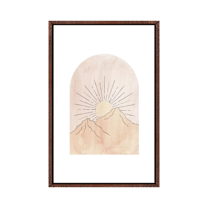 Pastel Mountains and Sun 1 Piece Painting on Canvas, 66.04cm H x 45.72cm W x 3.81cm D, Classic Brown Wood Framed