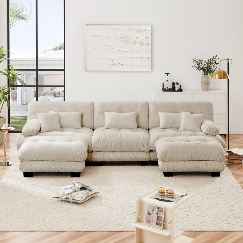 Luxury Modular Sectional Sofa Couch - Oversized U Shaped Cloud Couch For Living Room, Deep Seat Sofa With 2 Ottomans