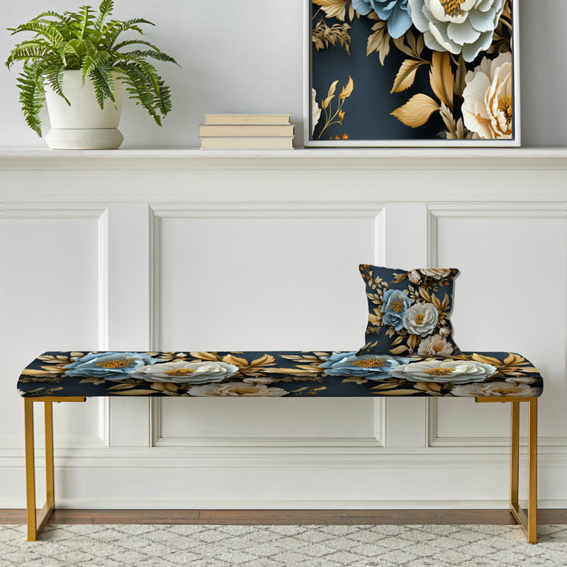 Banc rembourré or, Blue Timeless Floral Elegance Wonderland