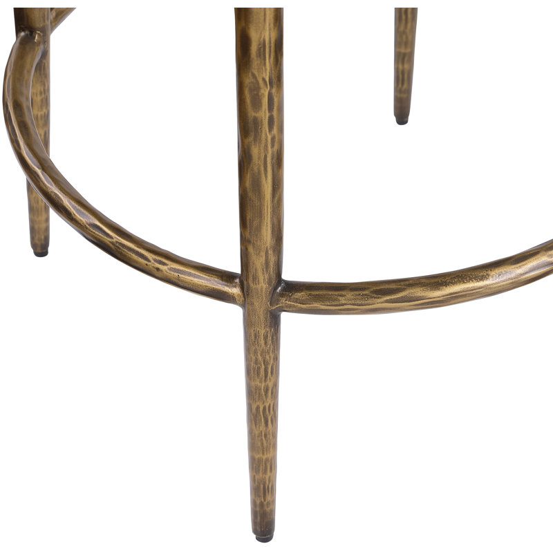 Tabouret de bar rembourré Ferro, Laiton, Tissu performance beige