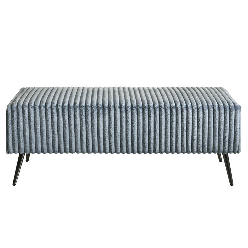 Banc de chambre bleu avec revêtement en velours côtelé - Structure contemporaine en métal avec tabouret et assise confortable
