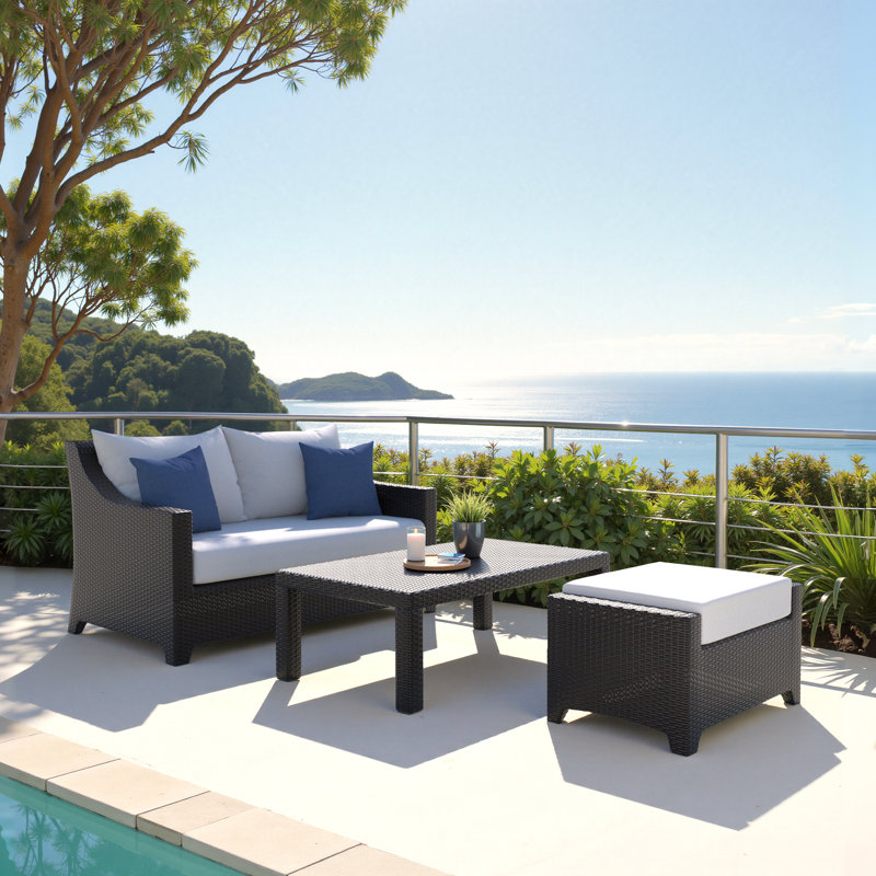 Deco Loveseat And Ottoman With Coffee Table - Bliss Ink, Blue