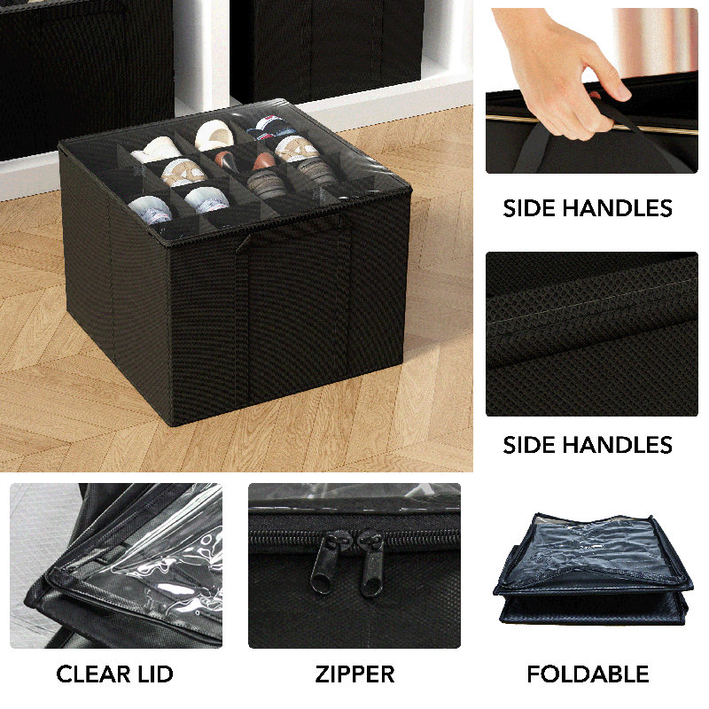 Shoe Organizer for Closet, 2 Pack Foldable Shoe Storage Containers with Adjustable Dividers, Fits 16-32 Pairs for Home and Closet Organization