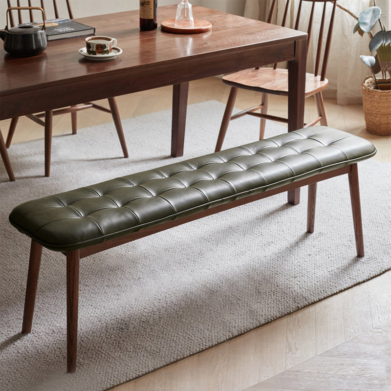Banc en bois polyvalent avec coussin en cuir pour diverses pièces, Noyer, Kaki