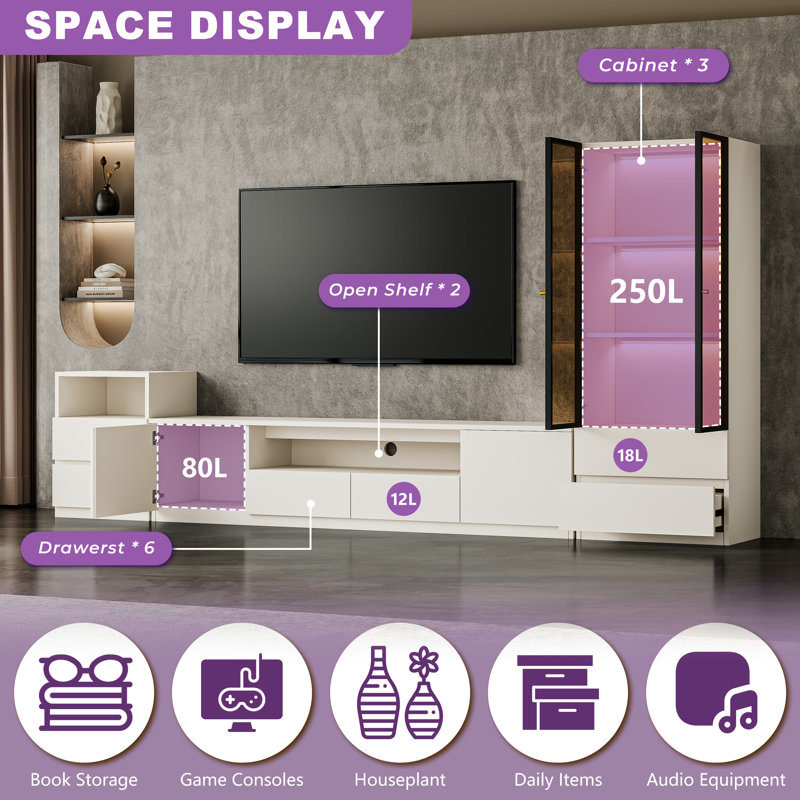 Meuble audio-vidéo Crafton, 62.9"H x 122.1"W x 15.7"D, Blanc