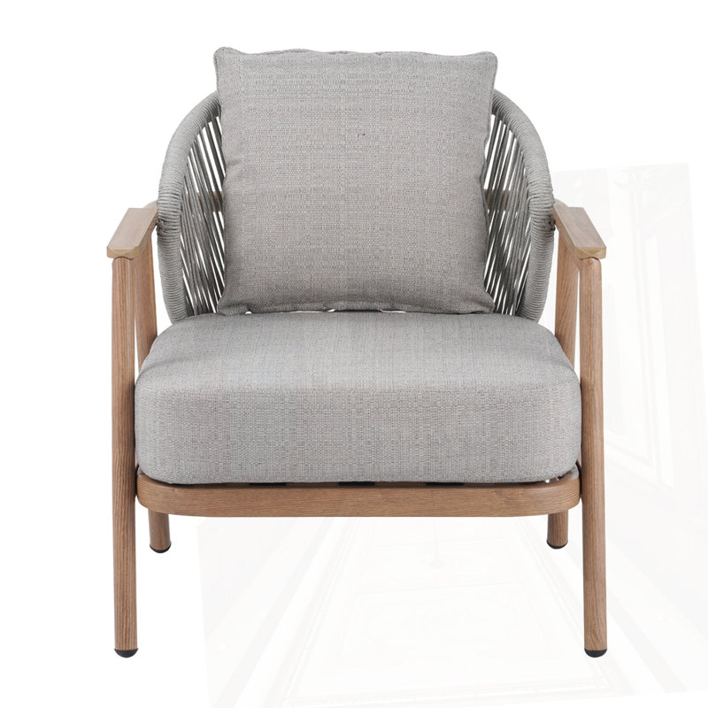 Outdoor Rope Club Chair With Cushion, Taupe Cushion/Teak Frame