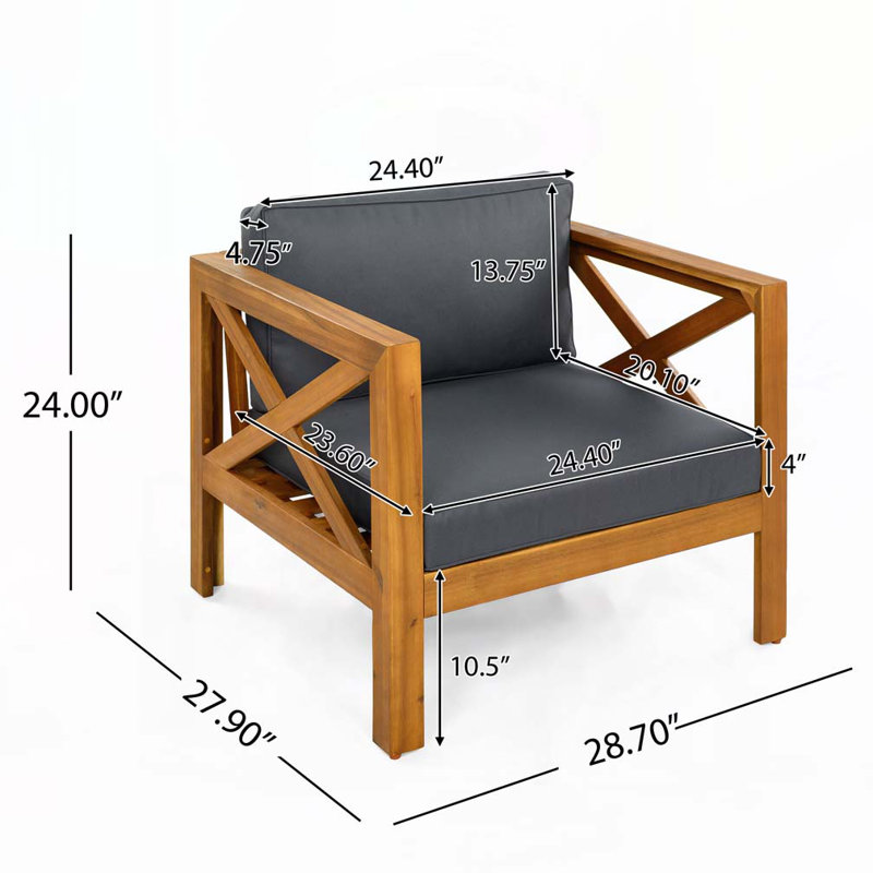 Fauteuil club d'extérieur en bois d'acacia, Gris foncé