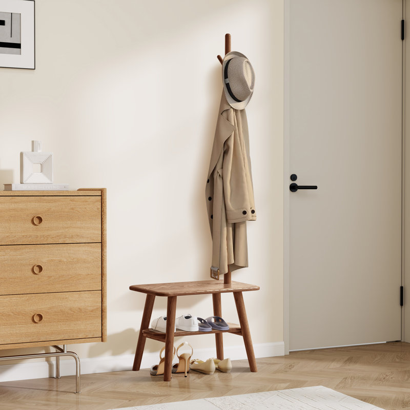 Solid Wood Hall Tree With Shoe Storage,Entryway Bench With Coat Rack Stand