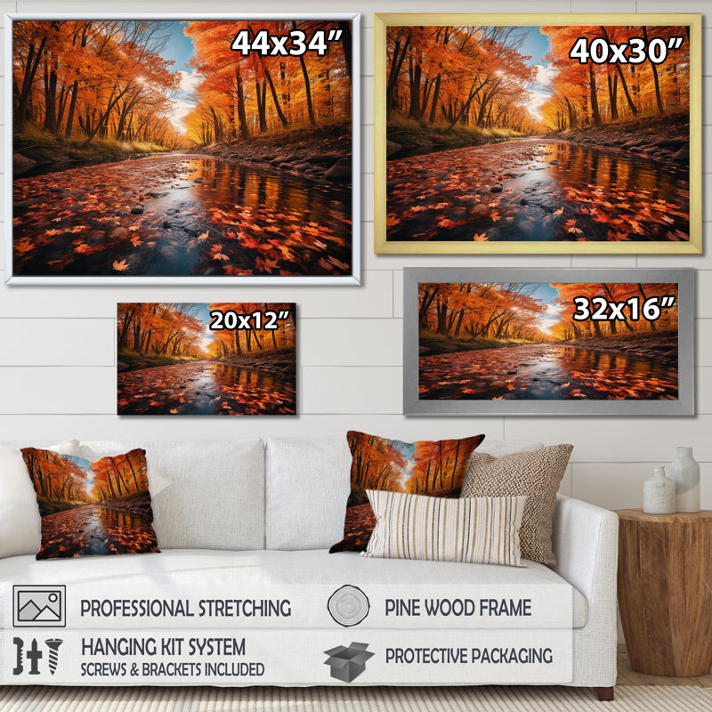 Canada Orange Autumn Symphony I - reproduction sur toile, H 30 po x l 40 po x P 1,5 po, Cadre simple noir
