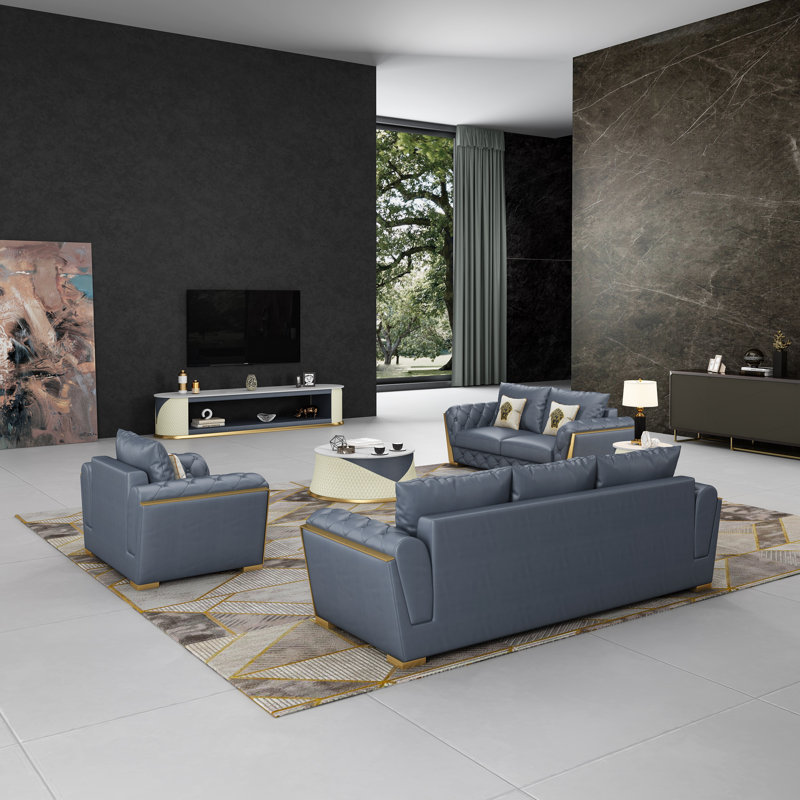 Mccampbell Castello 3 - Piece Leather Sofa Set, Gray
