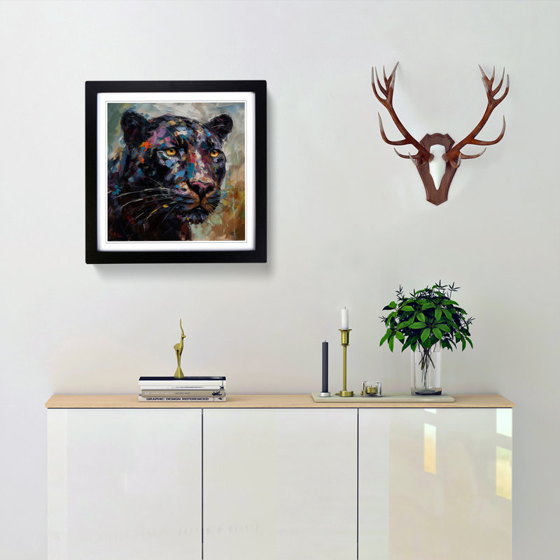 Panther Palette Knife Painting - Framed Print, Black