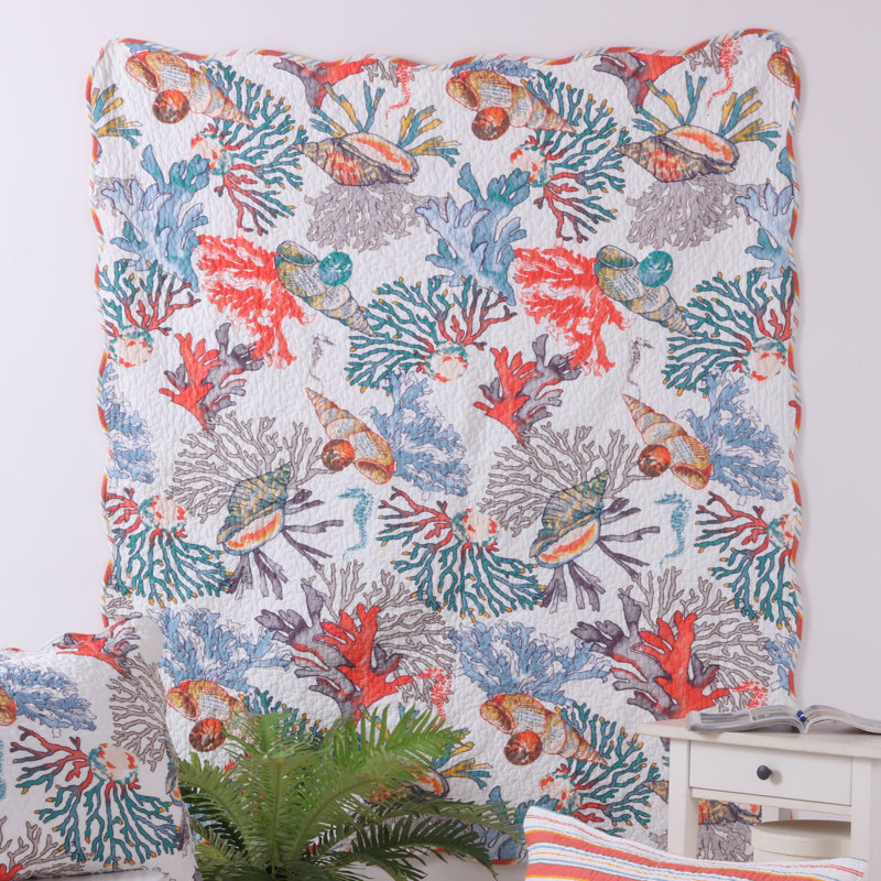 Atlantis Coral and Stripe Reversible Quilted Throw