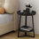 Table de bout ronde à 2 niveaux avec tablette de rangement Table de chevet Farmhouse avec plateau en bois et structure en métal noir pour le salon et la chambre à coucher - Noir