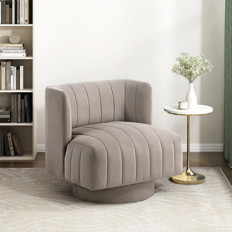 Fauteuil pivotant moderne, pivotant à 360 degrés, tissu texturé taupe, dossier, rembourrage en mousse, dossier à ressorts ensachés, coussin de siège attaché,