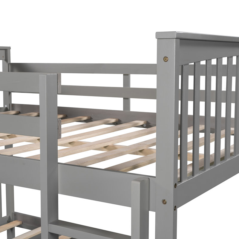 Cendara Loft Bed With Open Storage Shelves And Built-In Ladder, Solid Pine Wood And MDF, Gray