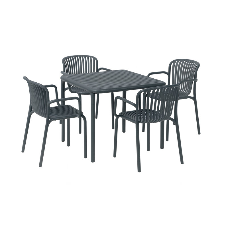 Ensemble de table de salle à manger d'extérieur 31 po Brene de qualité contractuelle avec 4 chaises Brene, Gris anthracite
