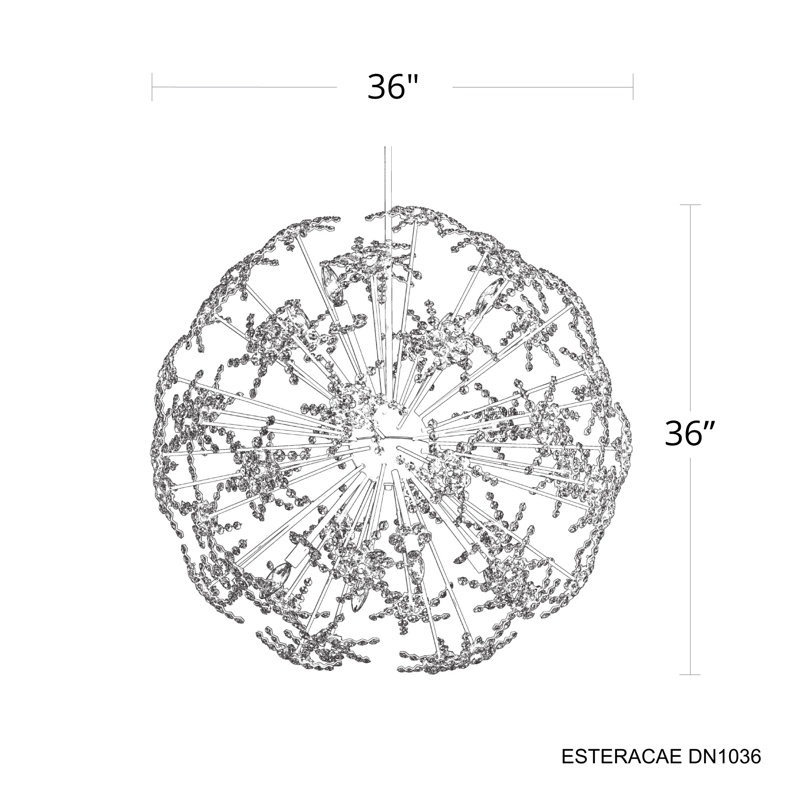 Esteracae 8 Light 36in x 36in Pendant in Black with Clear Radiance Crystals, White Luster