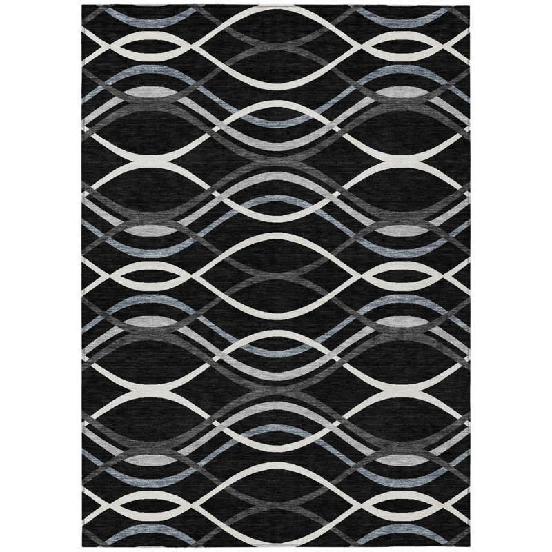 3' X 5' Black Gray And Ivory Abstract Washable Indoor Outdoor Area Rug