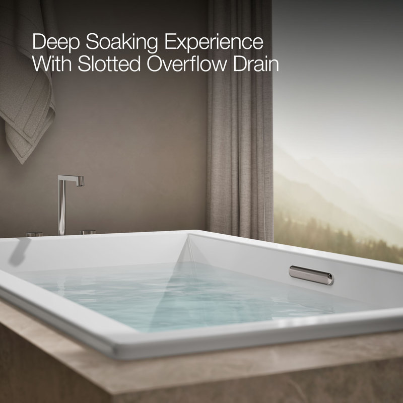 Underscore Rectangle 72" x 42" Heated Bubblemassage Air Bath with Bask, Center Drain, White