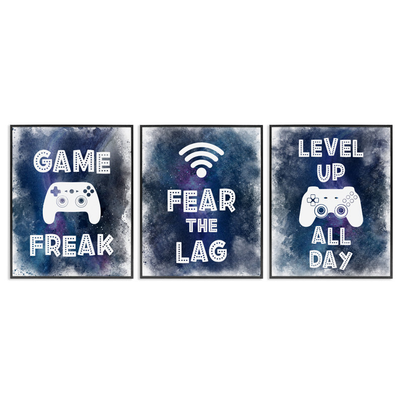 Gamer Quotes with Splash, ensemble de 3 giclées encadrées, design par Marcus Prime, H 14 po x l 11 po
