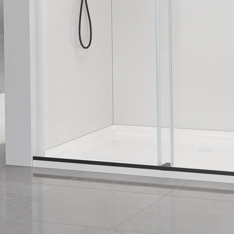 Porte de douche coulissante, porte en verre sans cadre avec quincaillerie en acier inoxydable, Noir mat