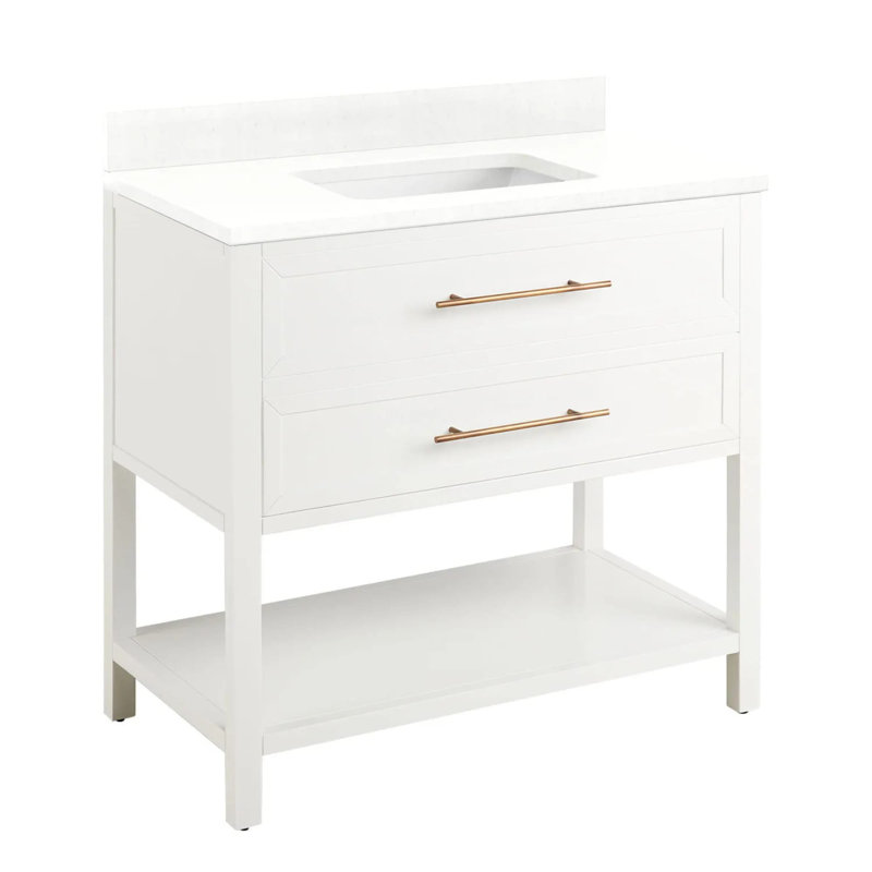 36" Robertson Single Bathroom Vanity Set with Rectangle Undermount Sink, Carrara Marble, White, No Faucet Hole