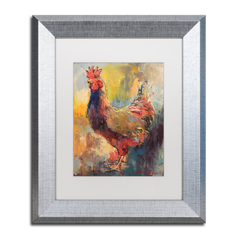 «Art Rooster 1», reproduction sur toile, H 14 po x l 11 po x P 0,5 po, Encadrement argenté, Blanc