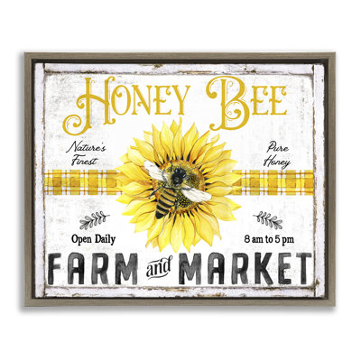 Rustic Honey Bee & Flower Framed Floater Canvas Wall Art by Creatif Belle