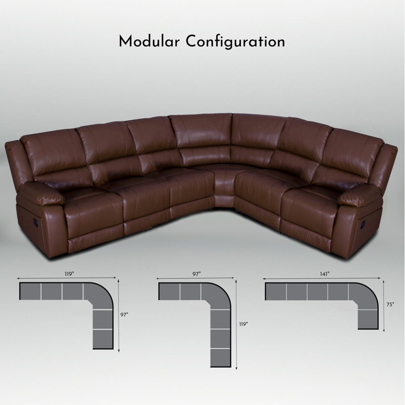 Lasceau Faux Leather 6-SEAT Manual Reclining Corner Sectional, 38" H x 119" W x 97" D, Reddish Brown