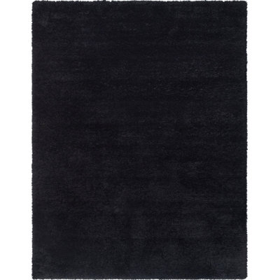Tapis à poils longs en polyester tissé à la machine de couleur unie Burgy en noir onyx