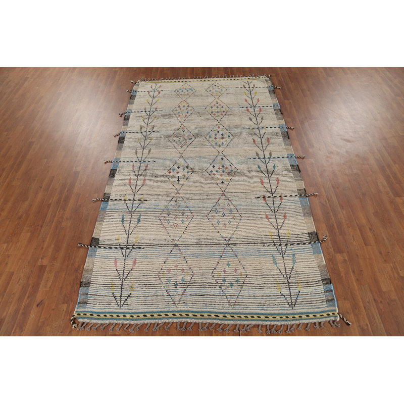 Tapis rayé en laine à motif géométrique marocain 6 x 10