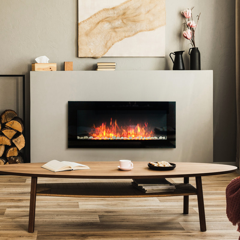Foyer électrique de 1500 W, 41,3 po noir avec flamme et 7 lumières de couleur, qui réchauffe un foyer de pièce de 161 à 400 pieds carrés, effet pouvant chauffer jusqu'à 400 zones