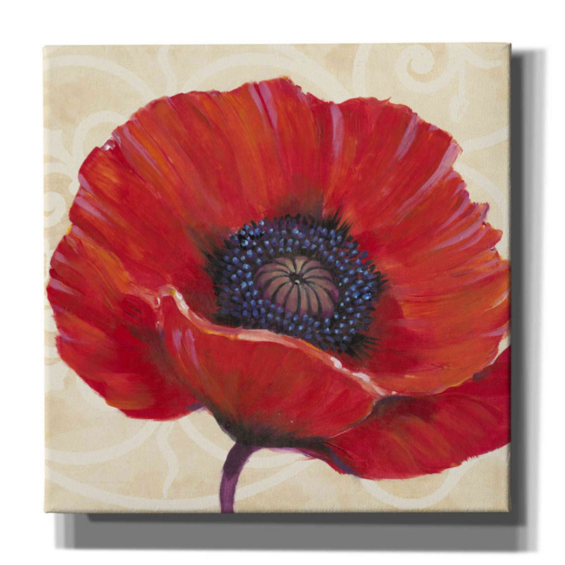 «Red Poppy I» par Tim O'toole, art mural sur toile, H 18 po x l 18 po x P 0,75 po