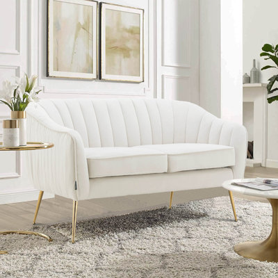Velvet Sofa Couch With Gold Finished Legs by Mercer41