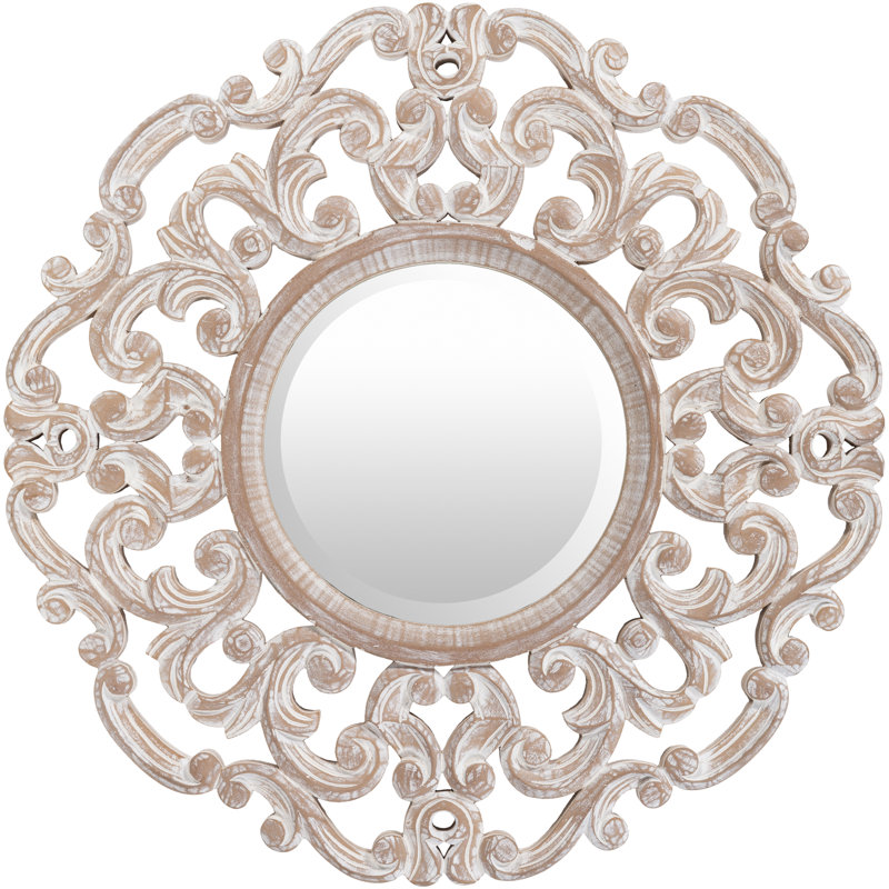 Lera Wood Flat Wall Mirror, Off White/Tan