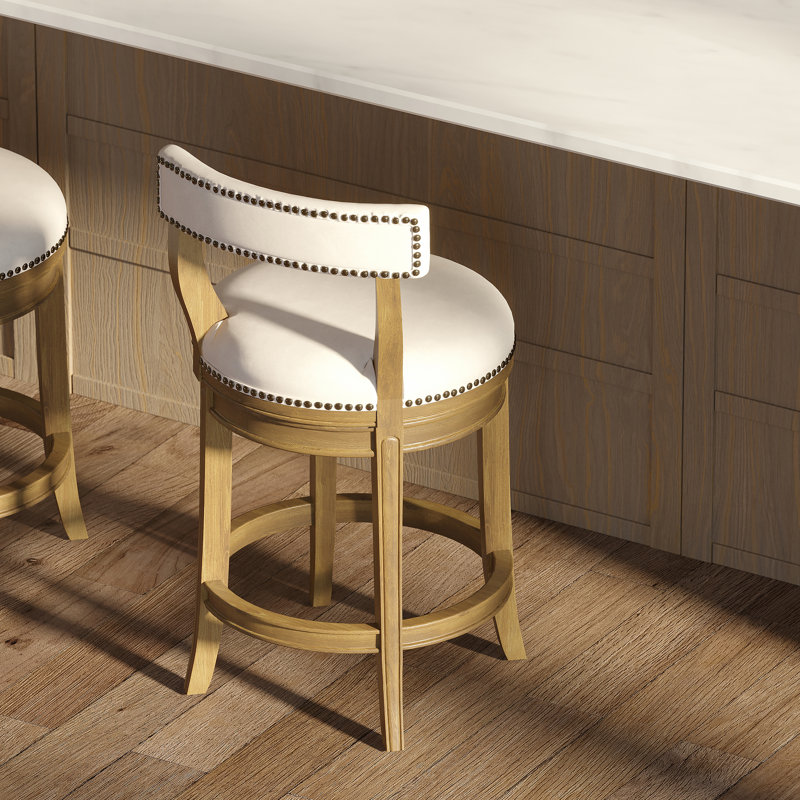 Tabouret de bar 26 po à hauteur de comptoir, finition pacane avec siège et dossier en tissu de lin, 1 pièce
