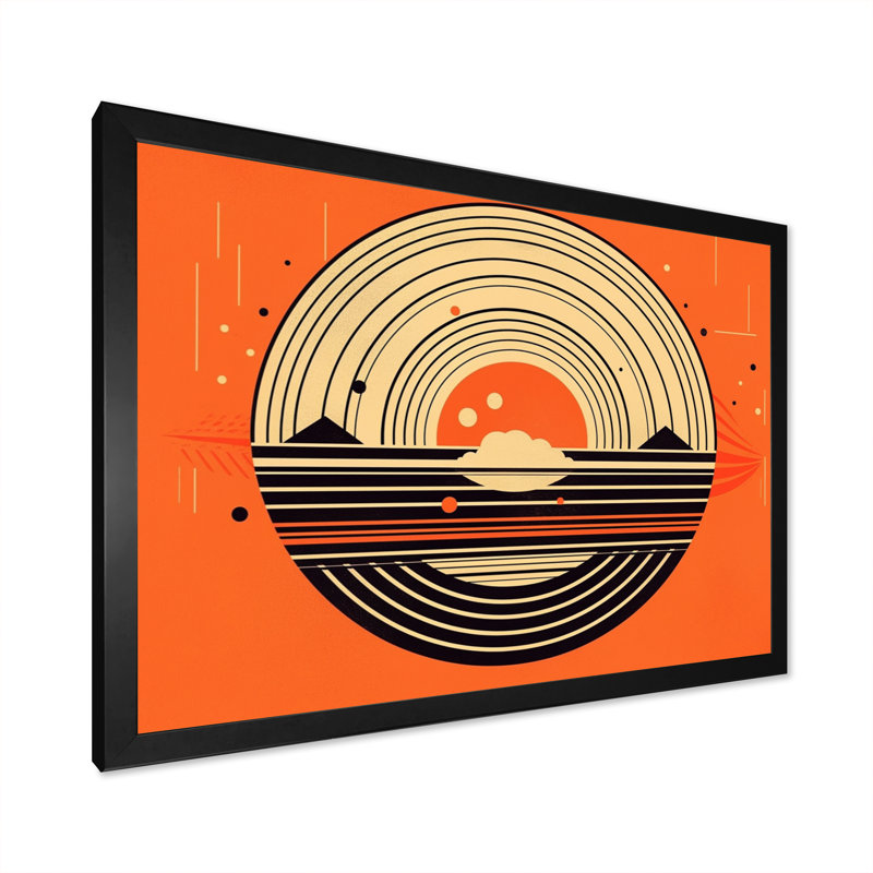 «Orange Sun Sitting Mountain Top I», reproduction sur toile, Cadre simple noir, H 12 po x l 20 po x P 1 po