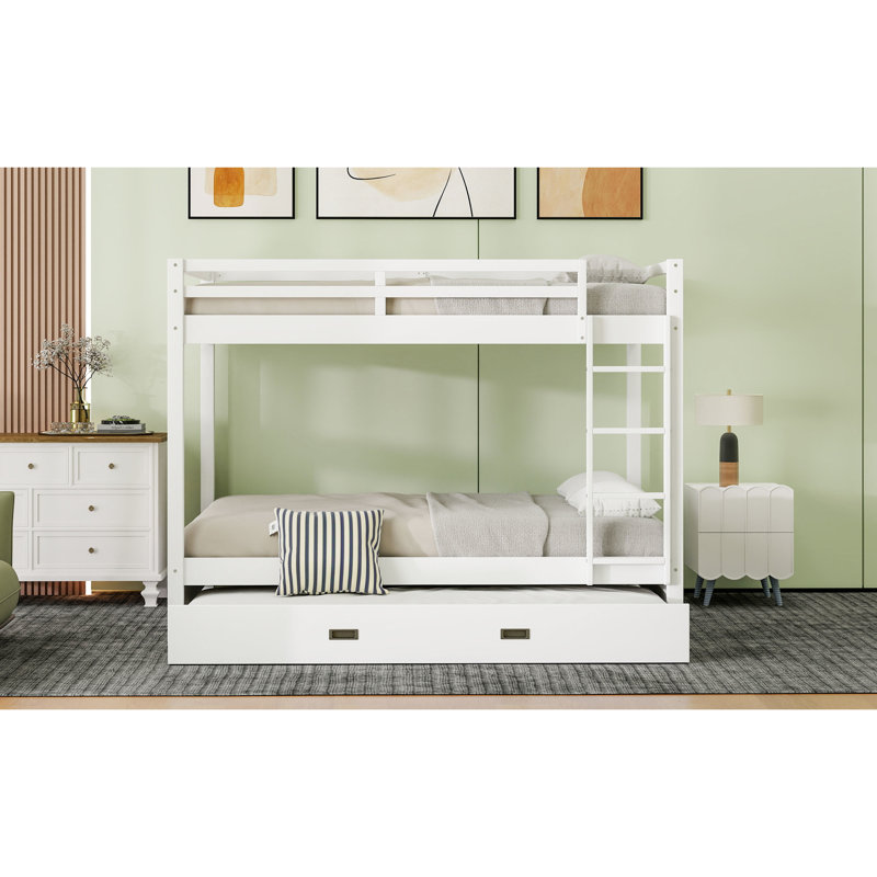 Grand lit superposé en bois blanc avec lit gigogne et cadre, pin de haute qualité, espace de rangement pour lattes solides, fait en espaces partagés