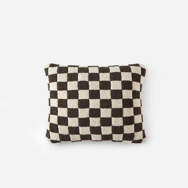 Checkerboard Lumbar Pillow Cover & Insert, 20" H x 20" W' x 1.4" D, Mocha/Sahara Tan Checkered