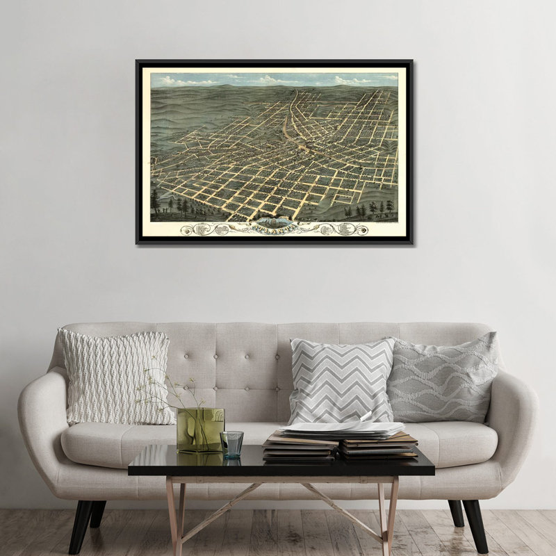 « atlanta map, 1871 », impression sur toile, H 18 po x l 26 po x P 1,5 po, Toile avec cadre noir, Pas de tapis