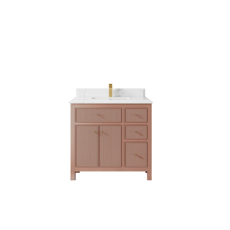Sonoma 36 In. W X 22 In. D Center Sink  Bathroom Vanity In Warm Terracotta With Cove Edge Quartz, 1.5 IN Empira