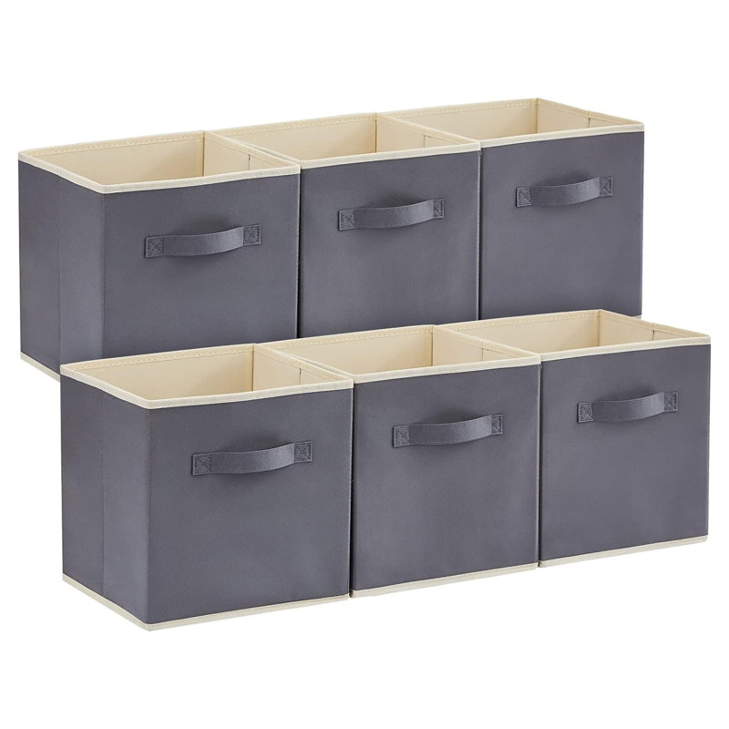 Foldable Storage Bin (Set of 6), Gray/Beige
